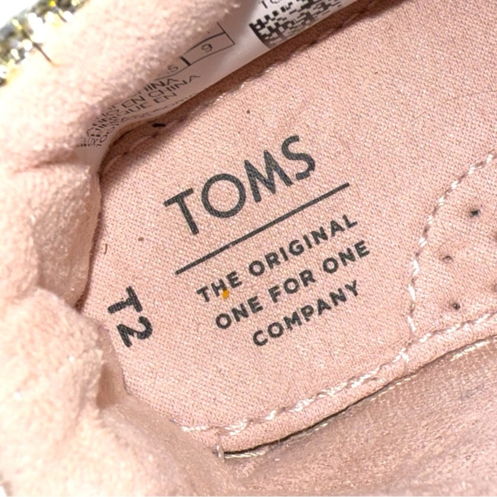 TOMS Girls Gold Tweed Glitter Velcro Sneakers Size T2 Toddler Sparkle Shoes - Picture 10 of 11